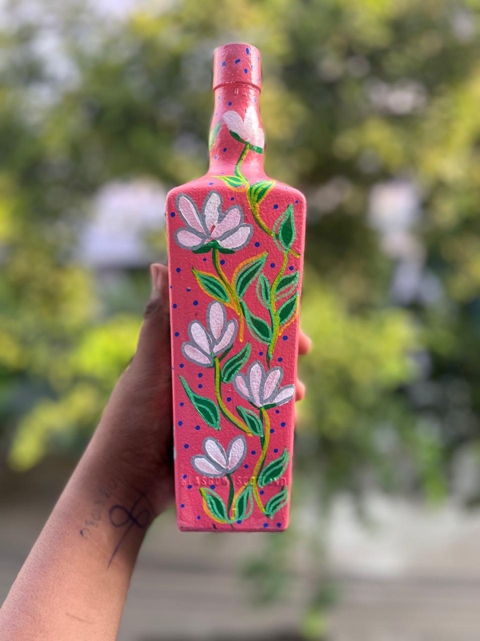 Handpainted Bottle Décor – Ethnic Lotus